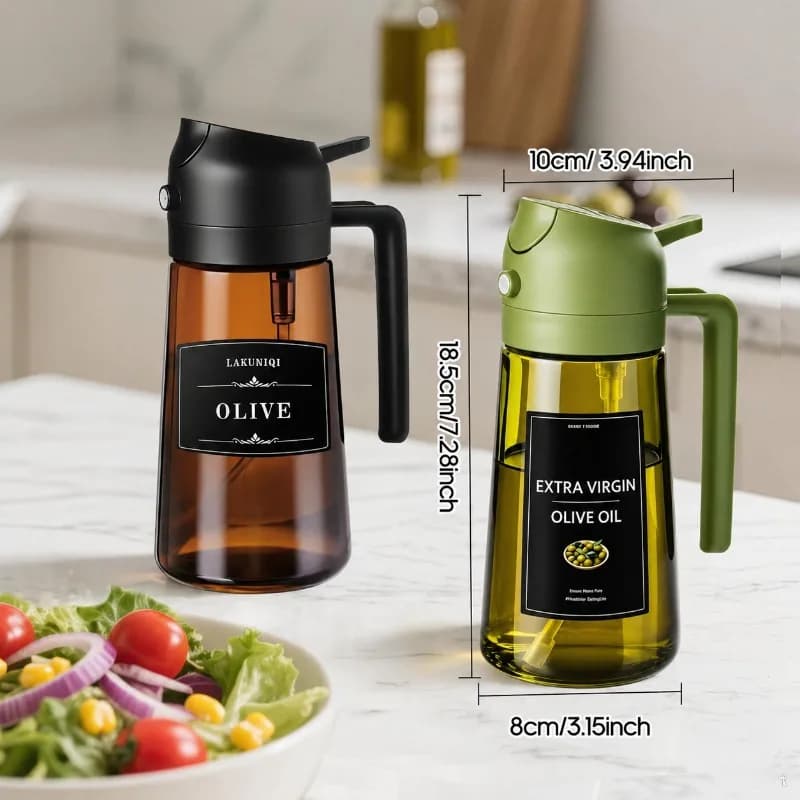 Distributeur d'huile d'olive 2-en-1 de 470 ml/16 oz – Pulvérisateur et verseur en verre pour la cuisson