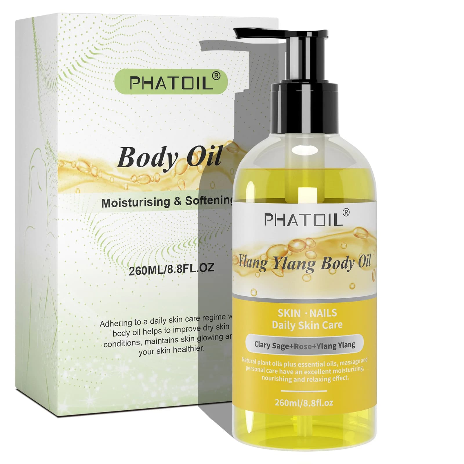 PHATOIL 260ml huile corporelle pour hydrater et apaiser la peau gingembre pamplemousse Rose lavande Massage huiles corporelles parfum longue durée