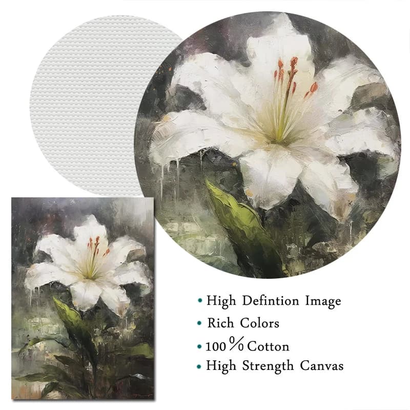 Peinture à l'huile classique simple, fleurs, lys, plantes vertes, bouquet de clou de girofle, affiche, impressions sur toile, décorations murales pour la maison, cadeau