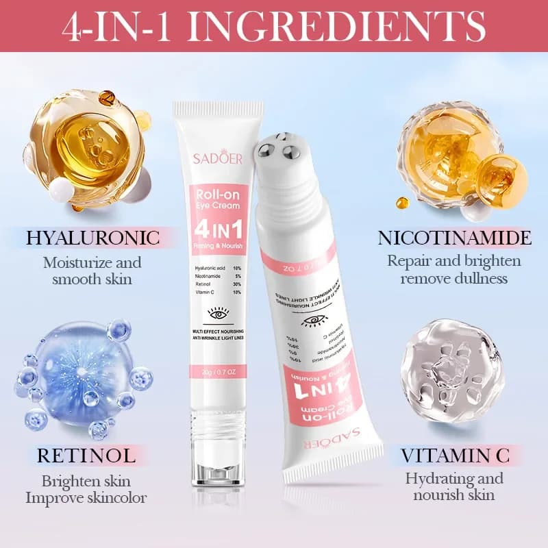 SADOER 4in1 crème hydratante à rouler pour les yeux Anti cernes sacs pour les yeux raffermissant hydratant sérum pour les yeux soins de la peau pour les yeux de beauté