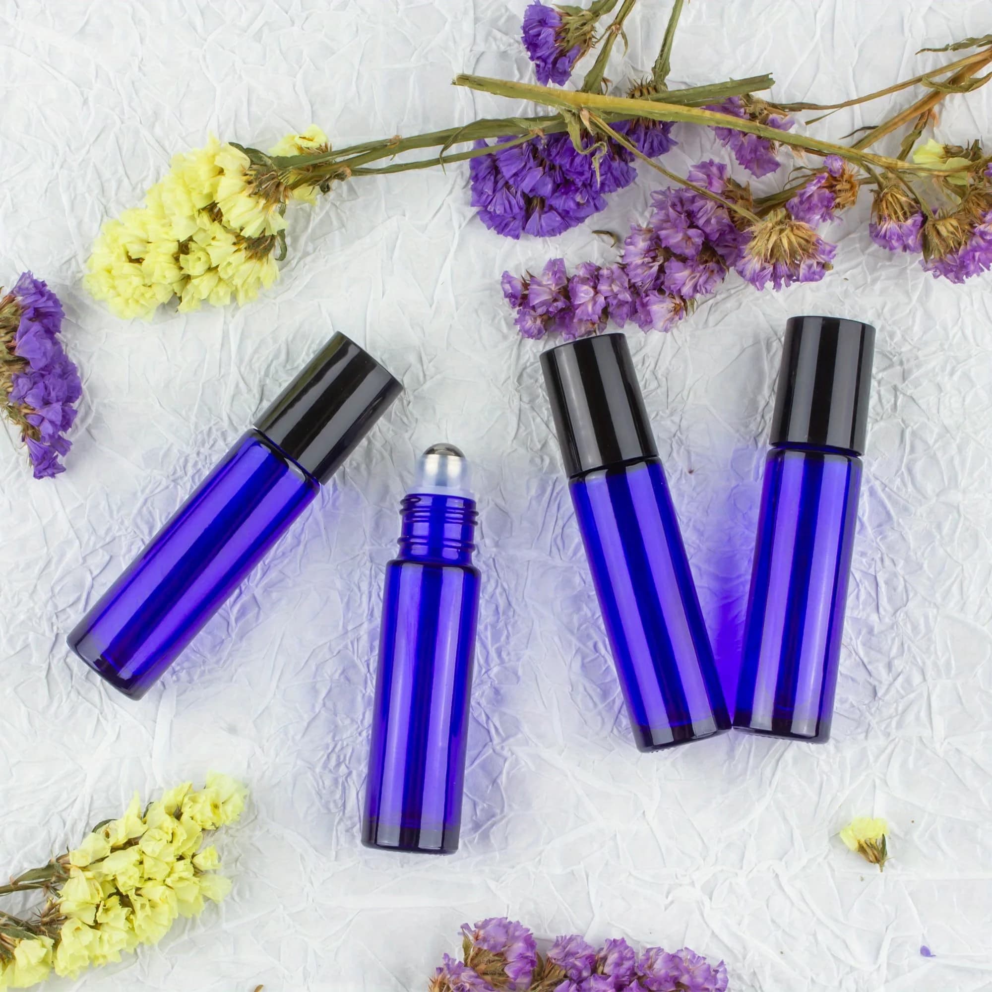 Bouteilles en verre à rouleau de 10ml, 6 pièces, bouteille vide à rouleau d'huile essentielle avec boule en acier inoxydable, récipient liquide, rouleaux en verre épais