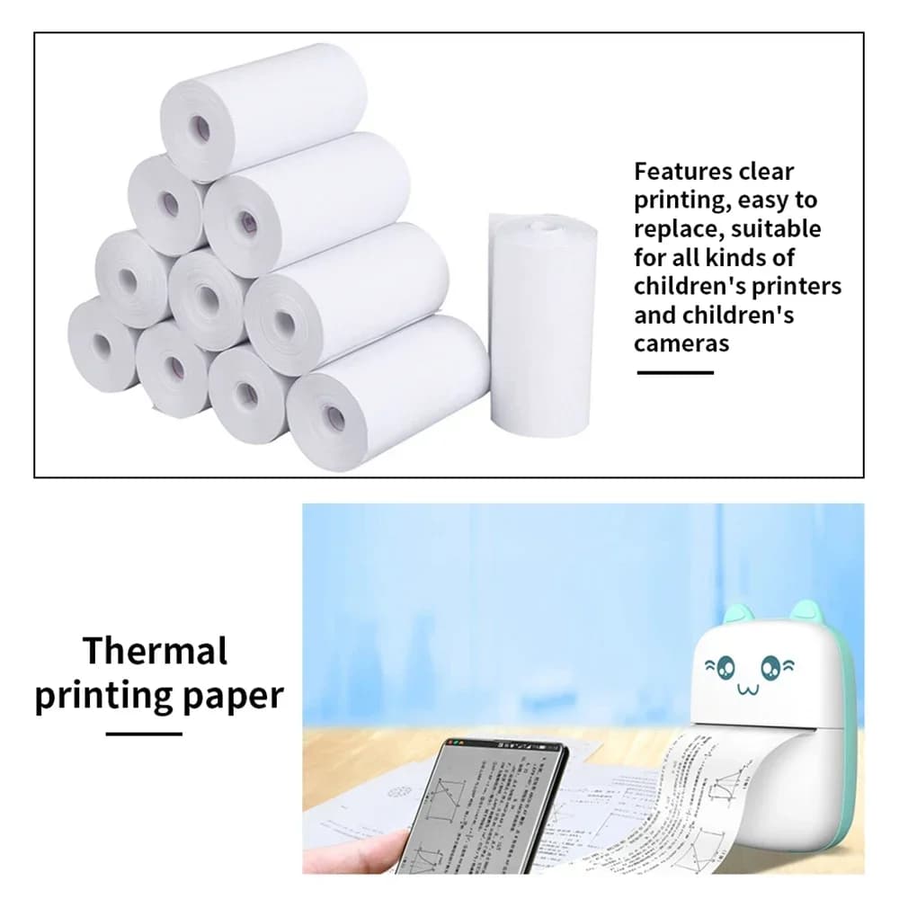 10 rouleaux 57x25 MM papier thermique blanc enfants caméra impression instantanée enfants caméra impression papier accessoires de remplacement pièces