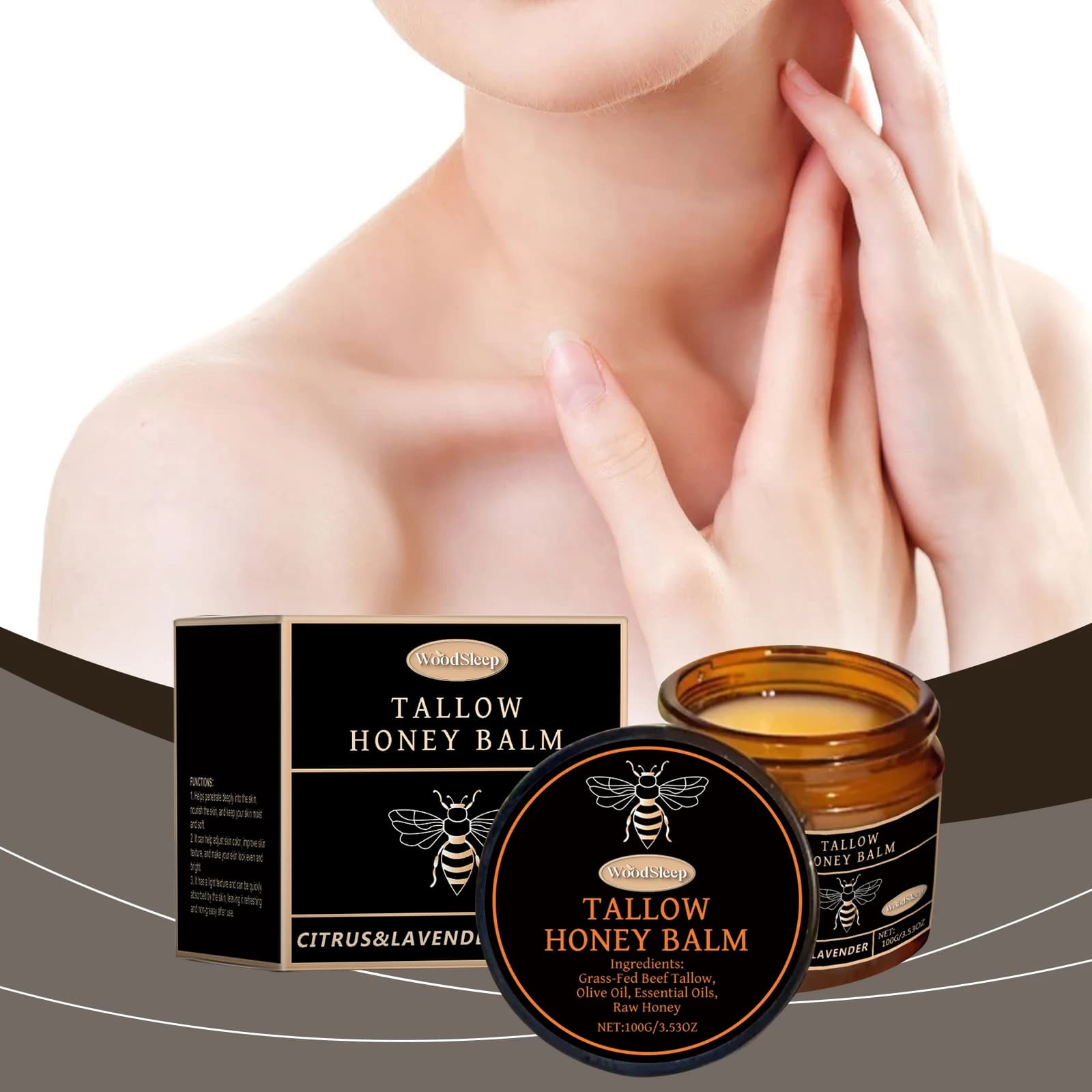 WoodSleep 100g Crème Hydratante au Suif et au Miel, Hydratation Douce, Hydratation pour Peaux Sèches, Crème Rafraîchissante pour la Peau