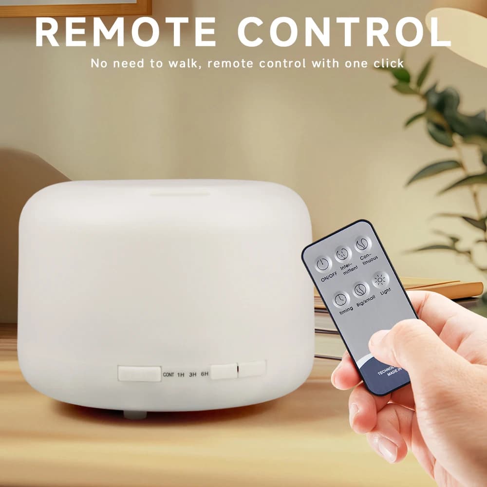Diffuseur d'huiles essentielles avec télécommande de 500ml, humidificateur d'air ultrasonique, minuterie de vaporisateur d'huile parfumée et arrêt automatique