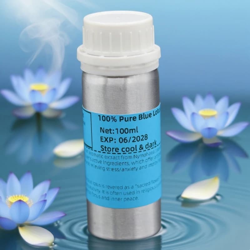 Huile de Lotus Bleu Bio Pure |   Qualité supérieure |   Pour les soins de la peau, le soulagement du stress, la méditation du sommeil profond et la fabrication de parfum/encens
