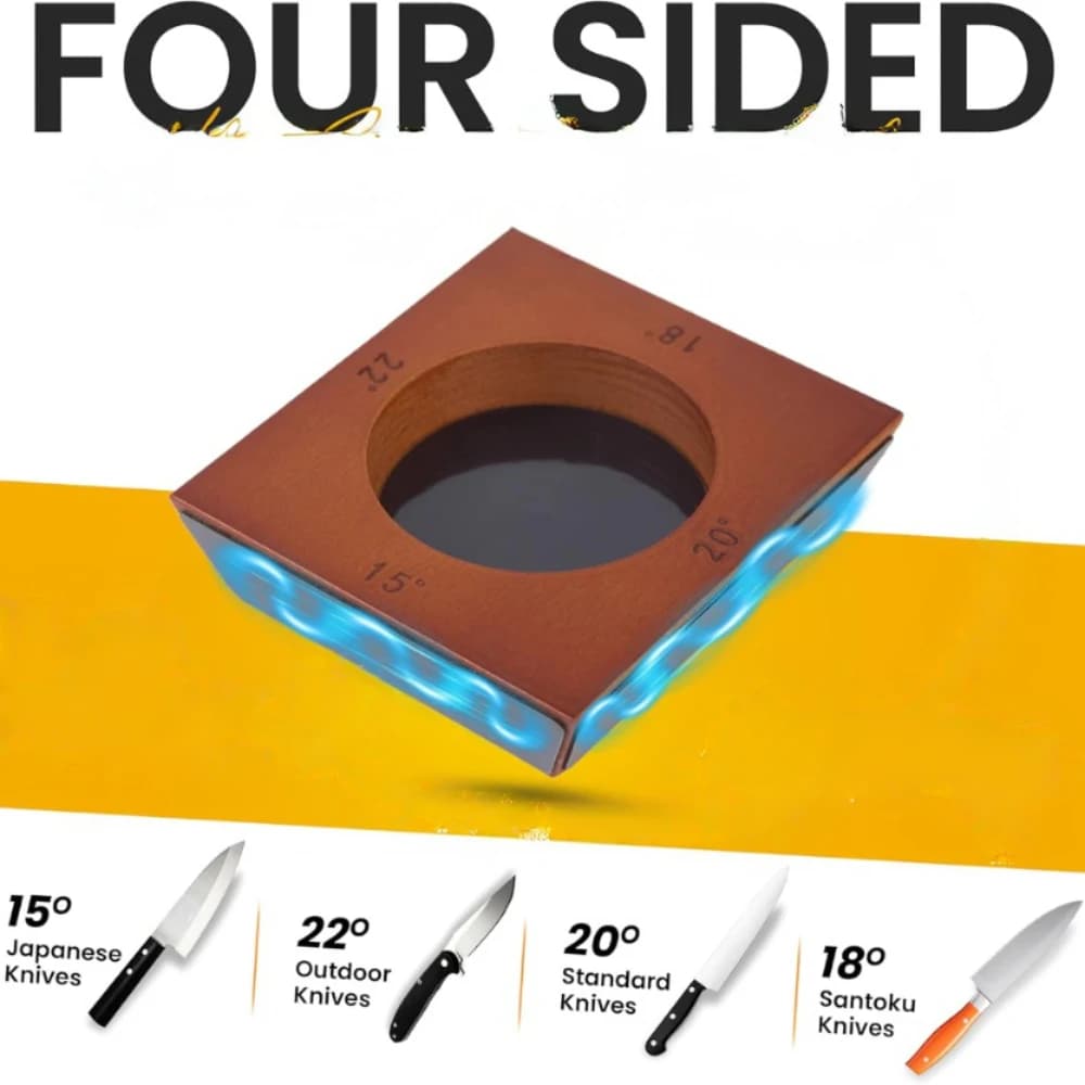 Kit d'affûtage de couteaux à roulettes - Base magnétique à 4 angles, 4 disques de différentes granulométries et étui en cuir