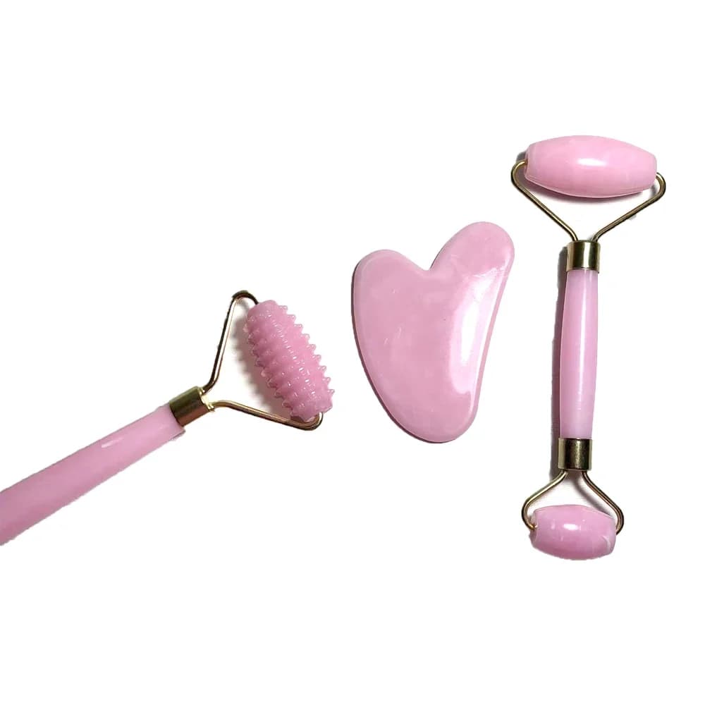 3 pièces ensemble résine rouleau masseur pour visage corps Gua Sha NotJade pierre soins