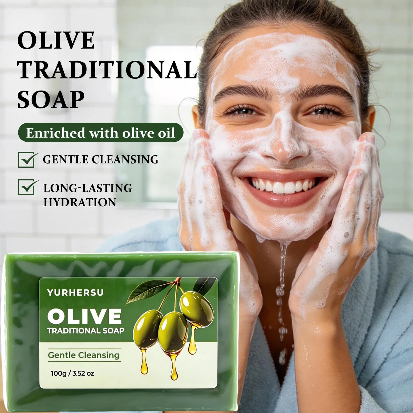 Savon artisanal à l'huile d'olive, nourrissant et hydratant, pour le visage, le corps et les cheveux