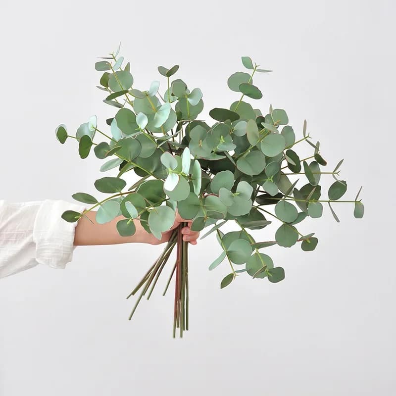 Feuilles d'eucalyptus artificielles pour la décoration de la maison, plantes vertes, feuilles à double couche, feuilles de citron trident, 55cm