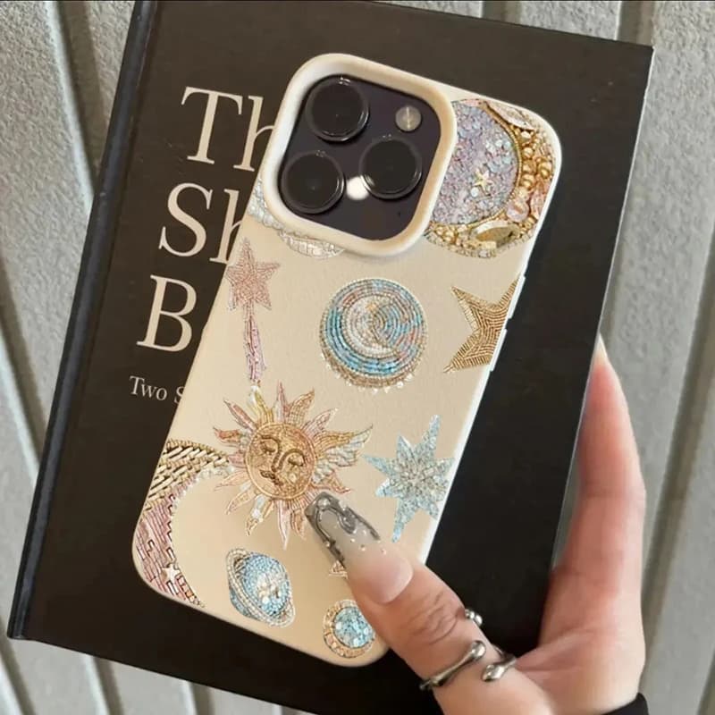 Coque Éléments Planètes Soleil Lune Étoile Poudre Dorée pour Samsung Galaxy S26 A26 A36 A56 A55 A54 S25 Ultra S24 Plus S23 FE S22