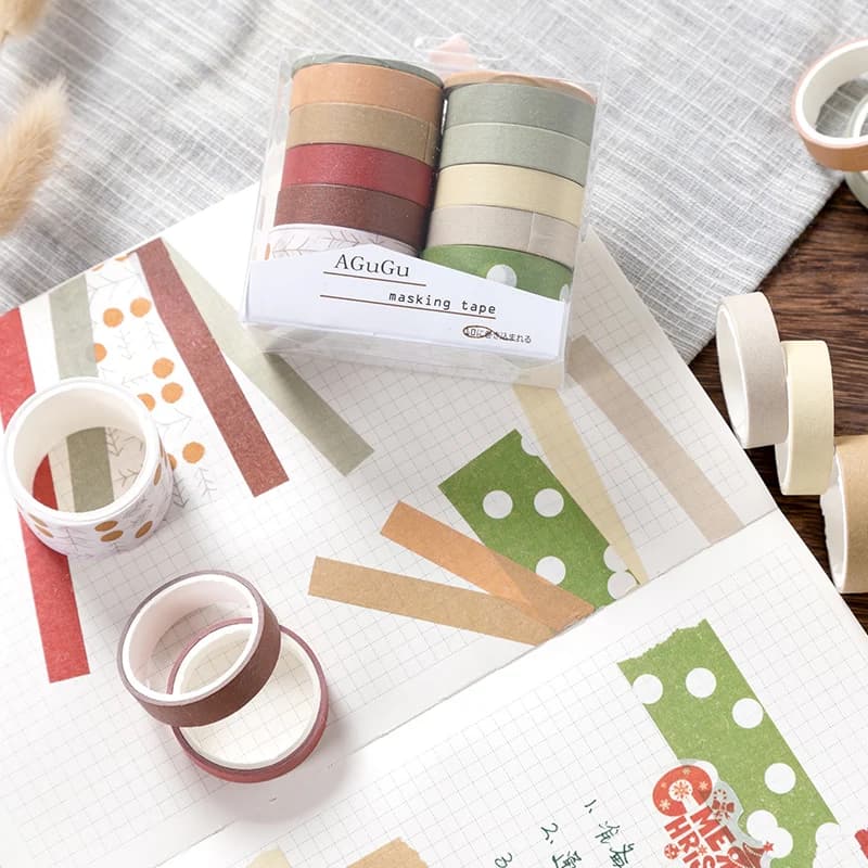 Ensemble de rubans Washi Kawaii, 10 rouleaux, fournitures scolaires, autocollants mignons, ruban de masquage, papeterie esthétique, décoration pour journal intime, Scrapbooking