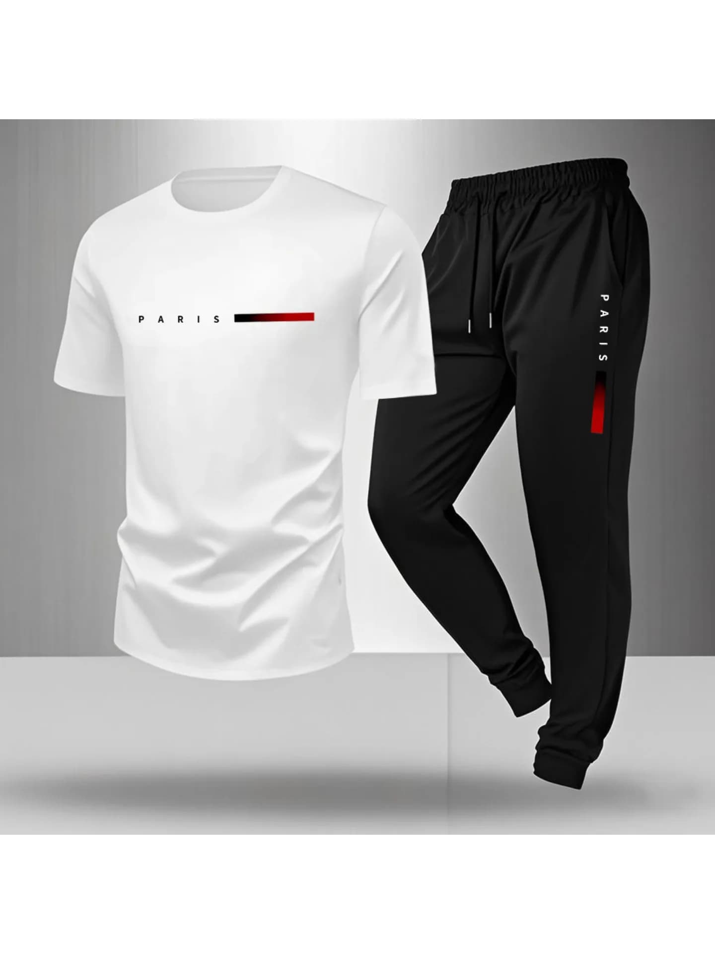Printemps/été Paris lettre imprimée col rond décontracté confortable respirant T-shirt avec cordon de serrage ensemble de pantalons de sport de plein air