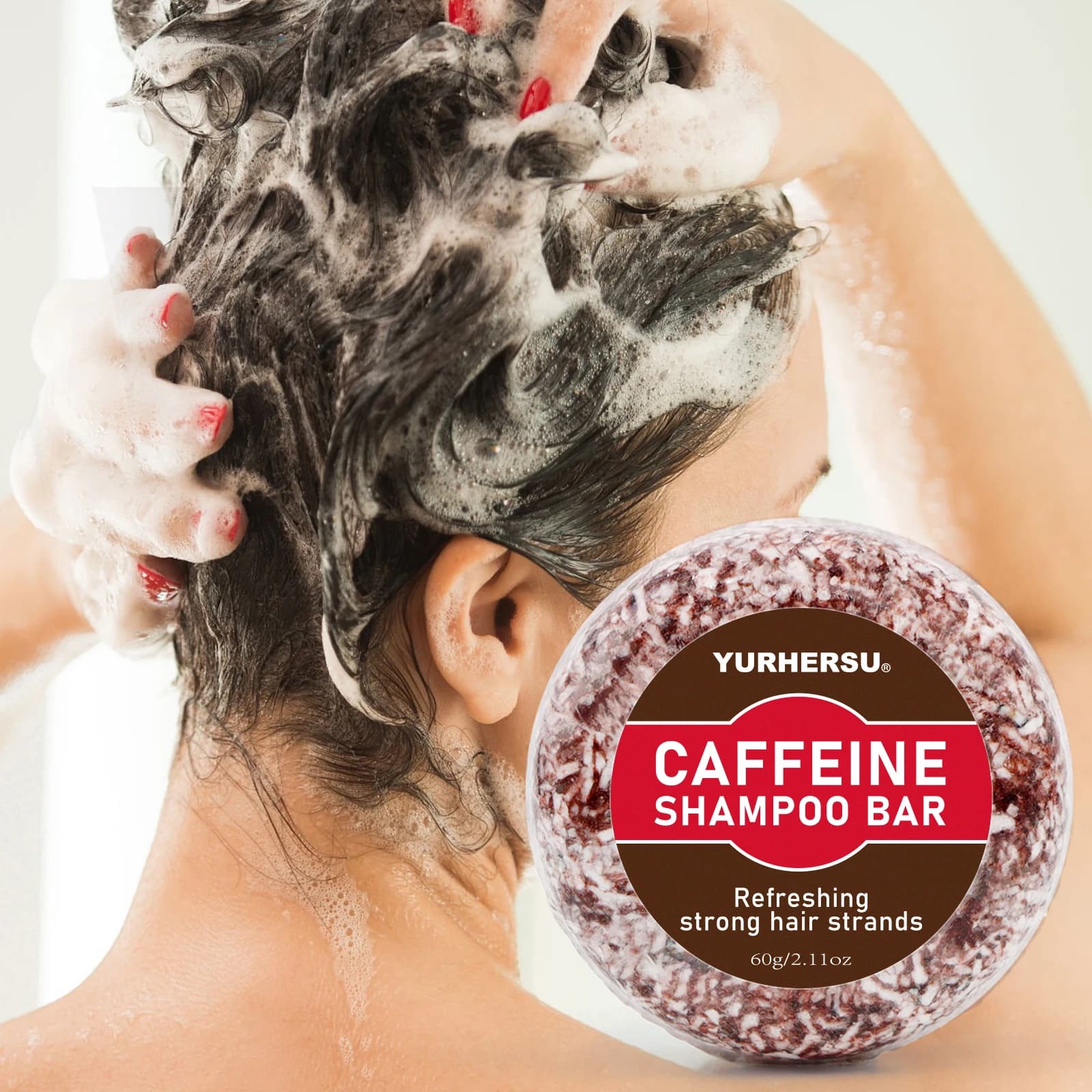 Shampooing solide à la caféine pour la croissance des cheveux, stoppe rapidement la perte de cheveux, anti-DHT, épaissit et renforce les cheveux, pour hommes et femmes, shampooing solide naturel