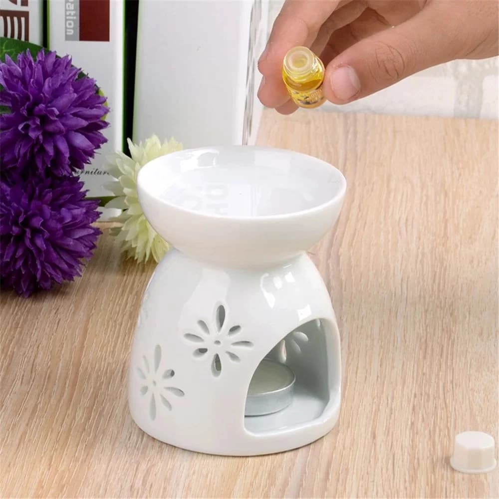 Brûleur d'huiles essentielles et diffuseur de parfum en céramique pour bougies chauffe-plat, lampe de nuit parfumée