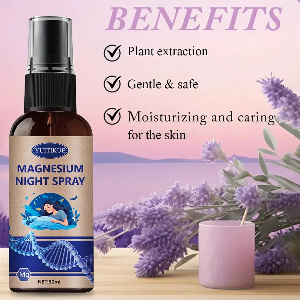 Spray de nuit en magnésium 30 ml - avec huile de lavande, favorise la relaxation et le sommeil, sensation semblable à du SPA, formule végétale et douce