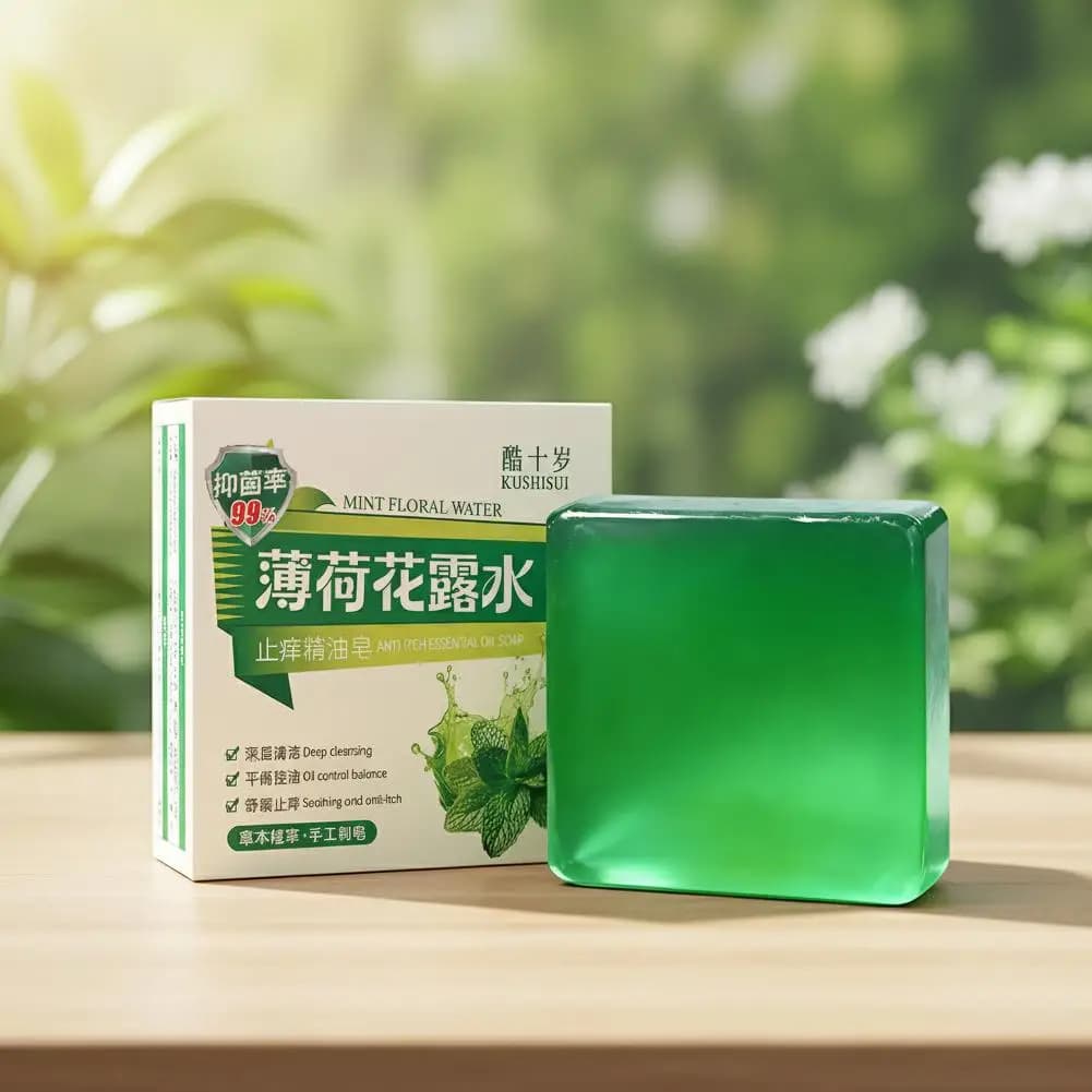 Savon nettoyant à l'huile essentielle de menthe, savon anti-démangeaisons à l'huile essentielle, savon pour le visage et le bain, hydratant, régulateur de sébum, apaisant