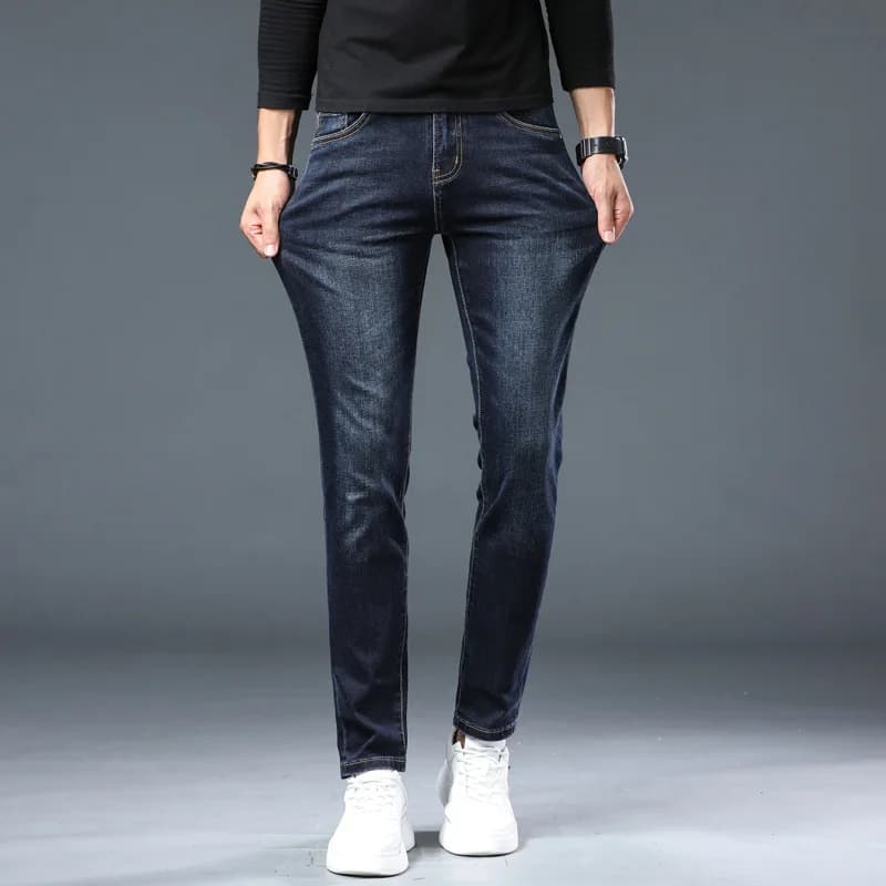 Jeans pour hommes automne printemps haut de gamme à la mode coupe ajustée pantalon moulant tout assorti lavé 2025