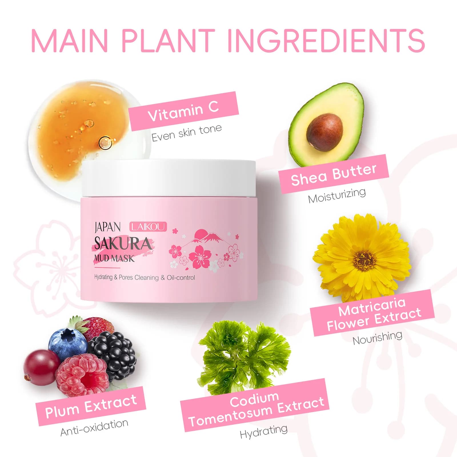 Masque Sakura pour le nettoyage du visage Maseczka dissolvant de tête noire Mascara soins de la peau