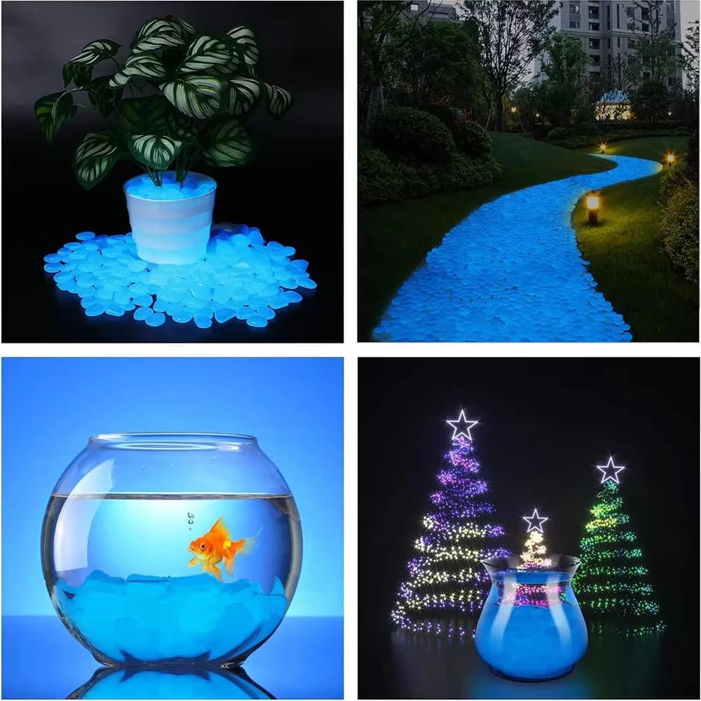Galets lumineux colorés qui brillent dans le noir, pierres décoratives pour aquarium, jardinière, jardin, cour, allée, patio