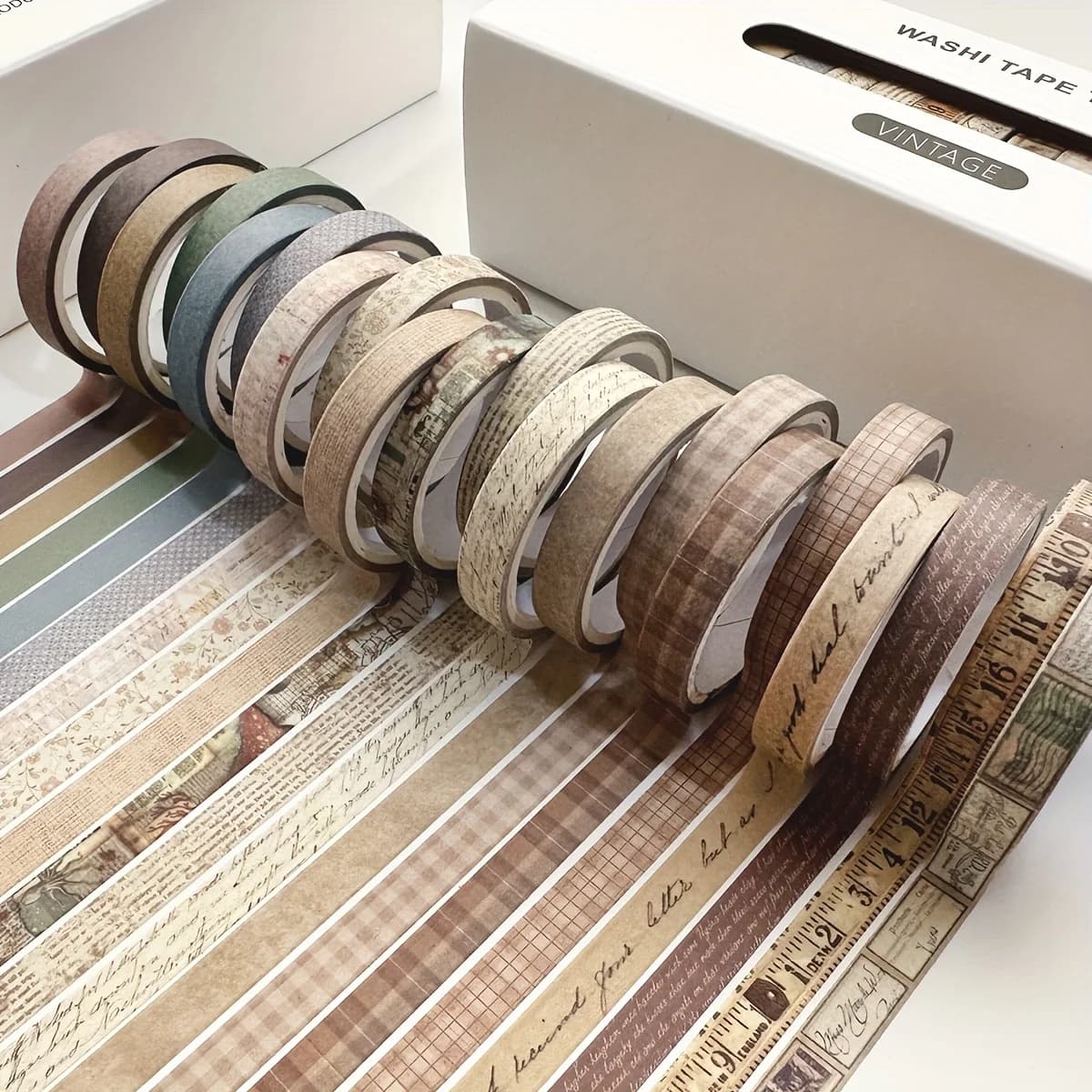 Lot de 20 rouleaux de ruban Washi vintage pour scrapbooking, journal DIY, papeterie, bandes adhésives décoratives, fournitures artistiques, autocollants cadeaux