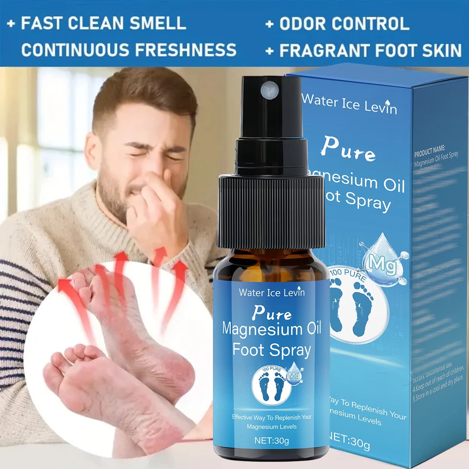 Spray pour les pieds à l'huile de magnésium pur avec vitamine E - Soin
