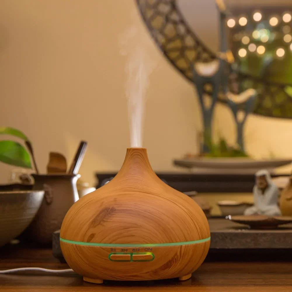 Diffuseur d'huiles essentielles à effet bois avec grande production de brume - Machine d'aromathérapie silencieuse pour la maison, le bureau, l'hôtel et l'usage commercial