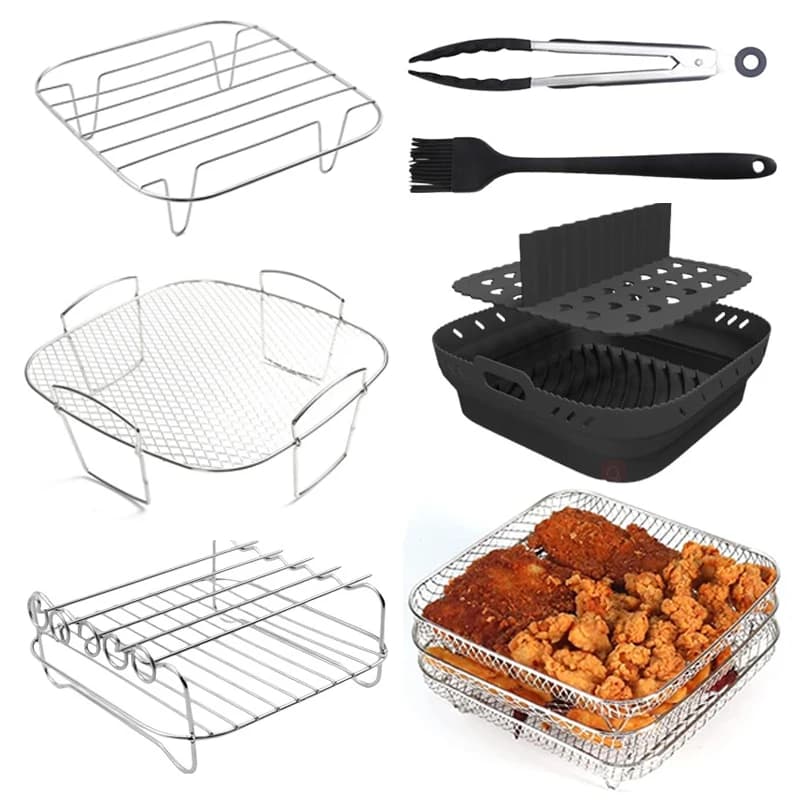 Support de friteuse à Air pour Ninja double 3 pièces, support de grillades rectangulaire en acier inoxydable, panier de friteuse à air chaude, accessoires de plateau