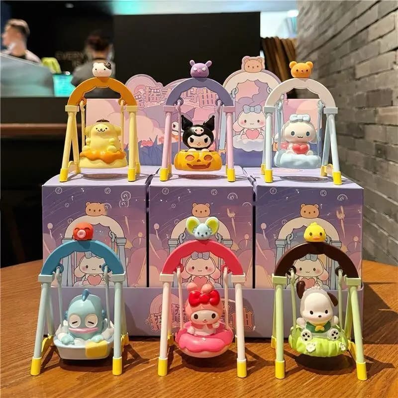 Figurine statique Sanrio Cinnamoroll Melody au design de balançoire berceau, décoration de table de chevet de chambre à coucher, cadeau de vacances pour fille