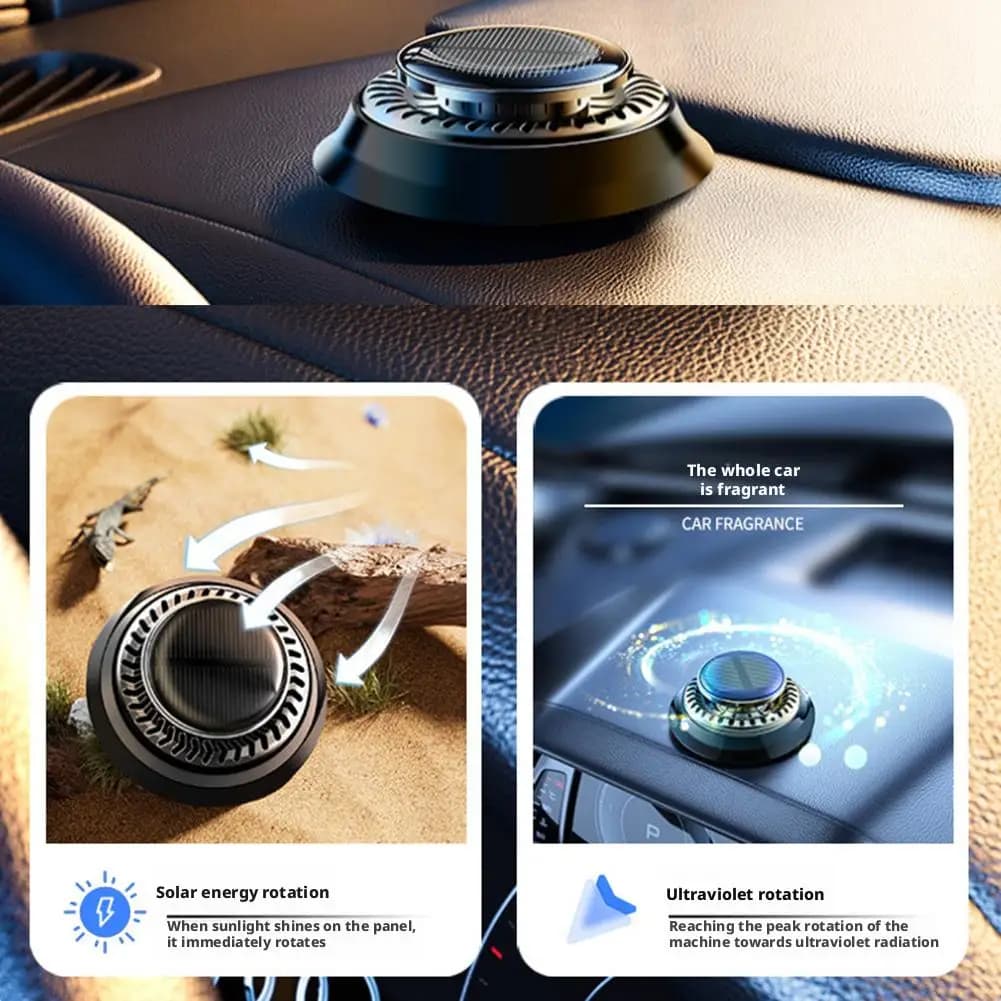 Diffuseur d'huiles essentielles solaire rotatif pour voiture, ornement désodorisant longue durée pour l'intérieur de la voiture