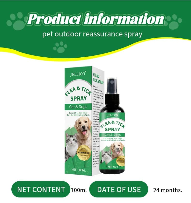 Spray Répulsif Anti-Puces et Tiques 100ml Formule Naturelle pour Chiens, à Base de Plantes avec Huiles Naturelles, Traitement Anti-Puces pour Chats, Soins de Santé pour Animaux