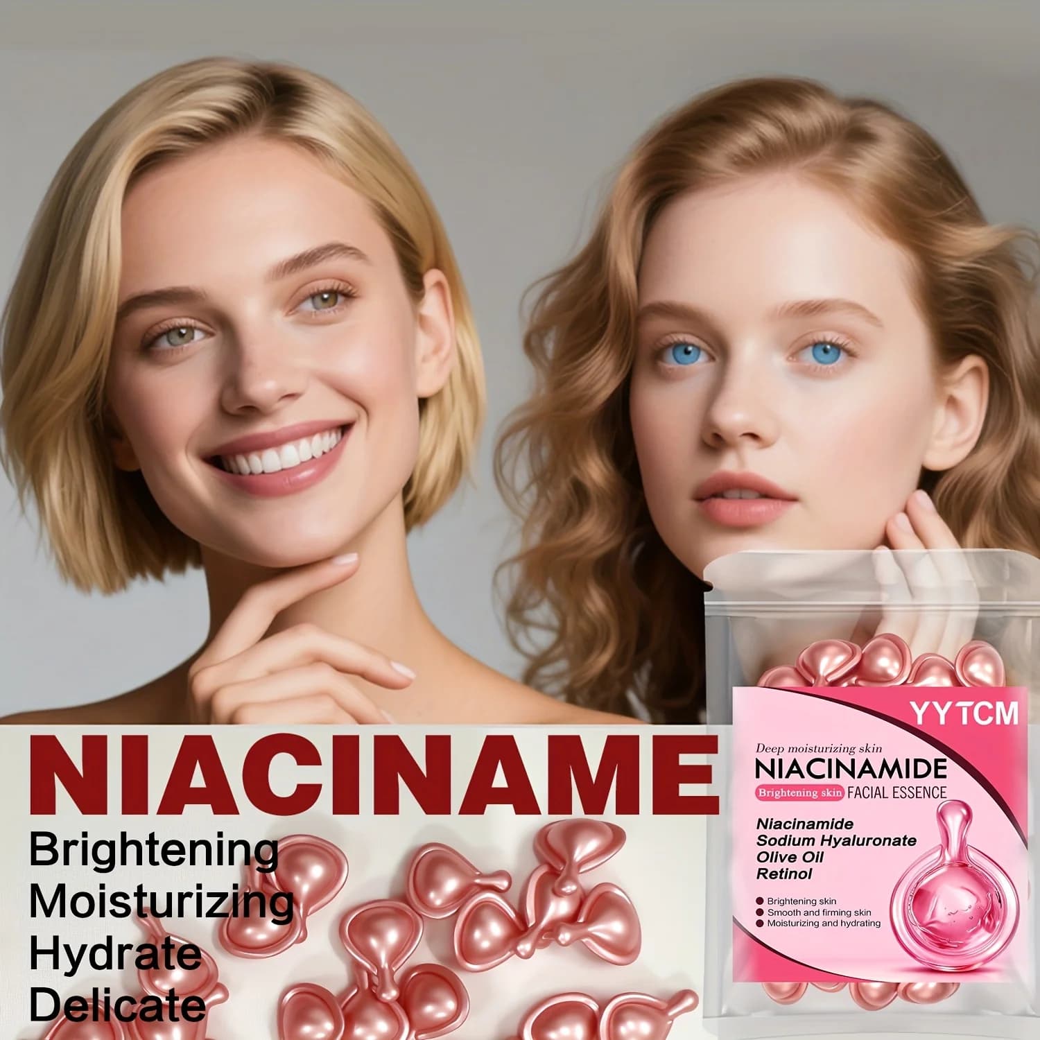 Capsules d'essence faciale à la niacinamide, contenant du rétinol, de l'huile de fruit d'olive, de l'extrait de gardénia, pour éclaircir le teint, hydrater et nourrir la peau, lisser et affiner la pea