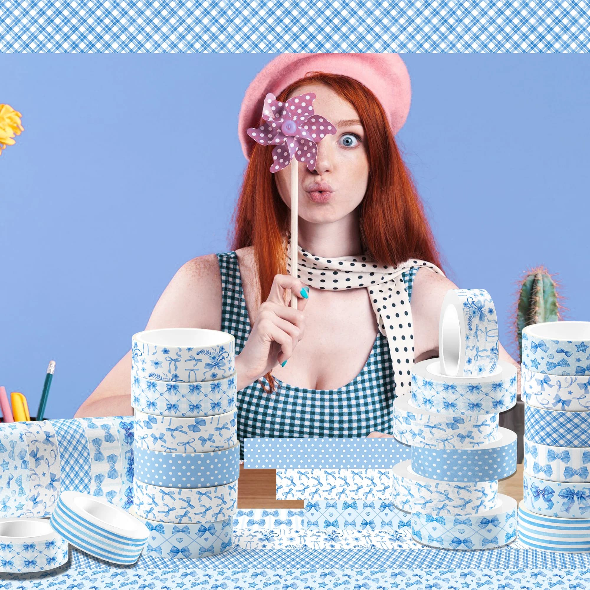 Lot de 12 rouleaux de ruban Washi bleu