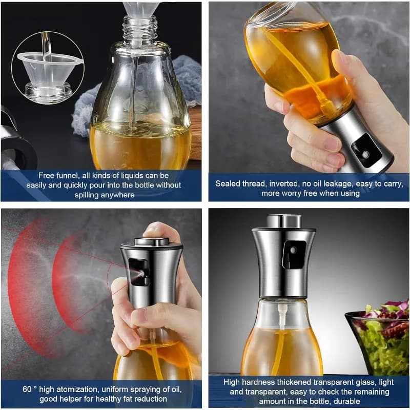 Pulvérisateur d'huile pour la cuisson, pulvérisateur d'huile d'olive de 200ML, flacon pulvérisateur d'huile en acier inoxydable, Gadgets de cuisine portables