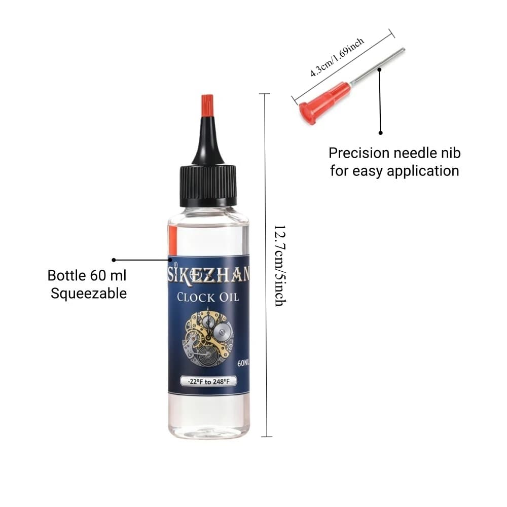 Huile d'horloges synthétique de qualité supérieure – Lubrification durable pour horloges anciennes et modernes – 60 ml avec applicateur de précision