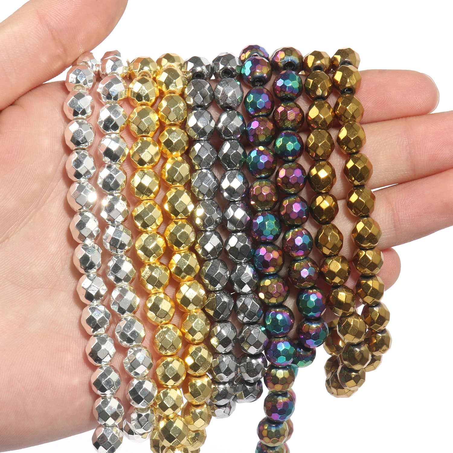 Perles Rondes en Pierre Hématite pour Travaux Manuels, Accessoire en Argent et Or, Naturel, pour Fabrication de Bijoux, Bracelet, Boucle d'Oreille, 2 à 10mm, 15 Pouces