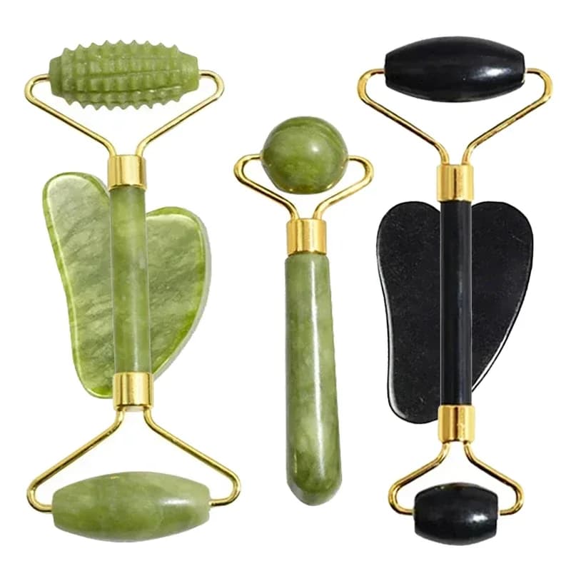 Rouleau de jade naturel et Gua Sha en pierre naturelle pour le visage