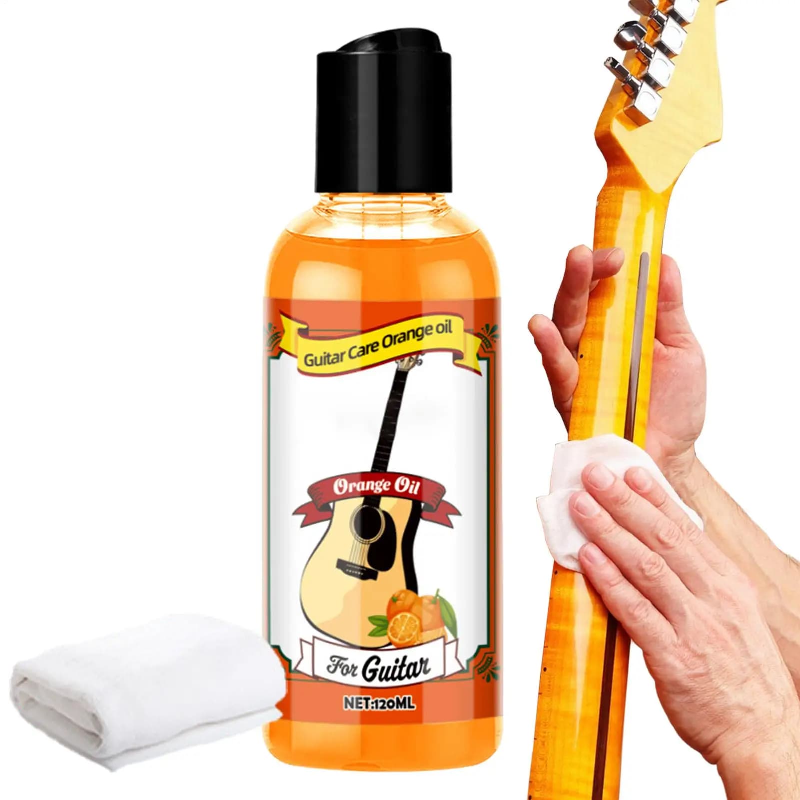 Huile de polissage polyvalente avec chiffon de nettoyage, 120ml, pour guitare, ukulélé, cordes de violon, nettoyage et entretien de la touche