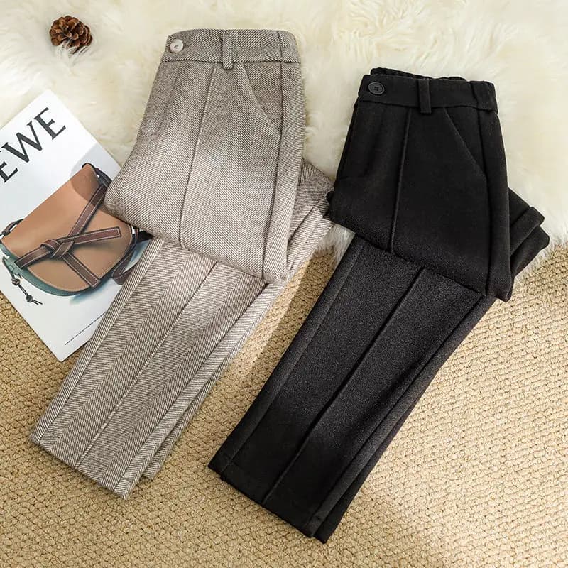Pantalon en laine pour femmes, Style ample, décontracté, robe de rue, pantalon large, jogging en velours côtelé, laine