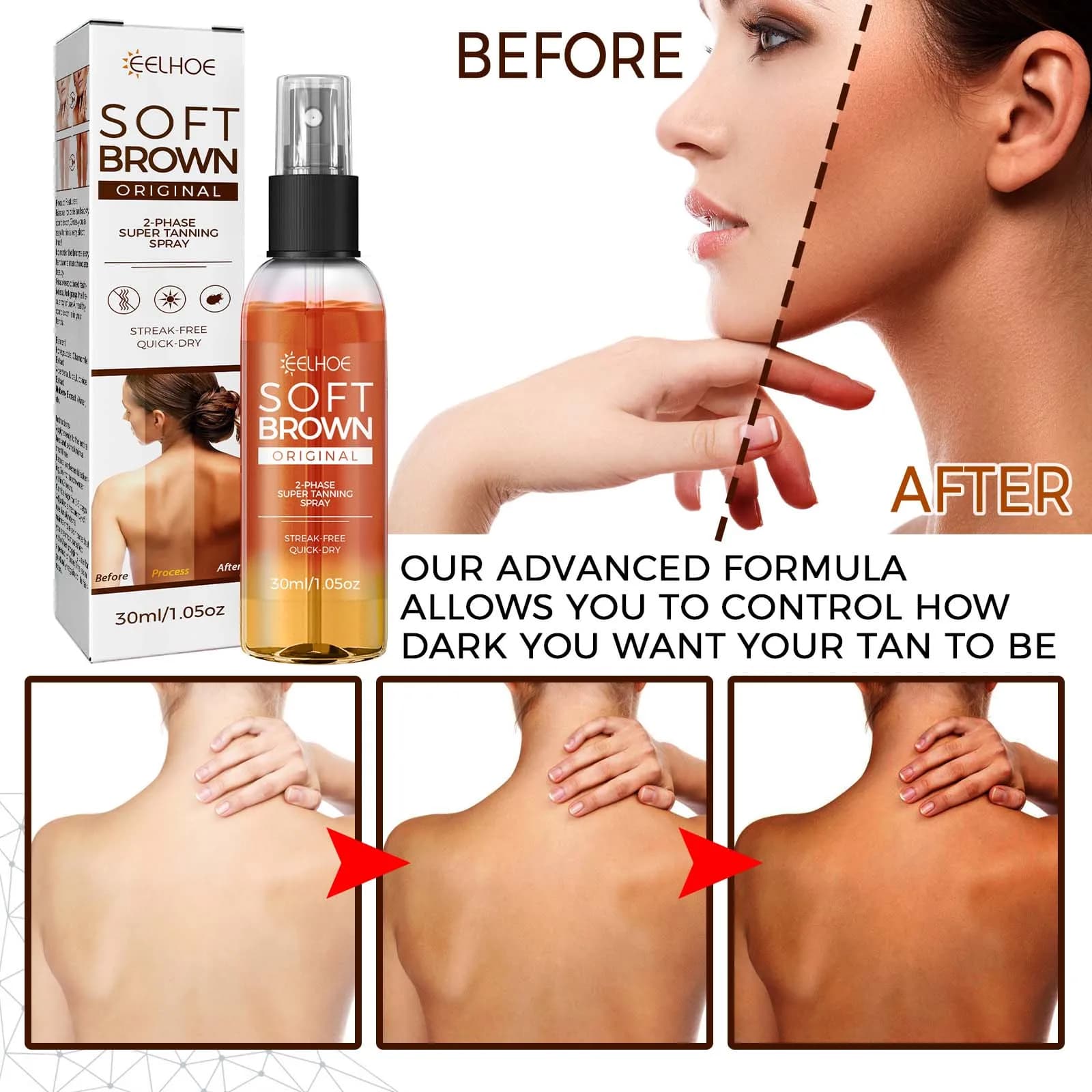 Spray autobronzant, bronzant naturel doux et Antique