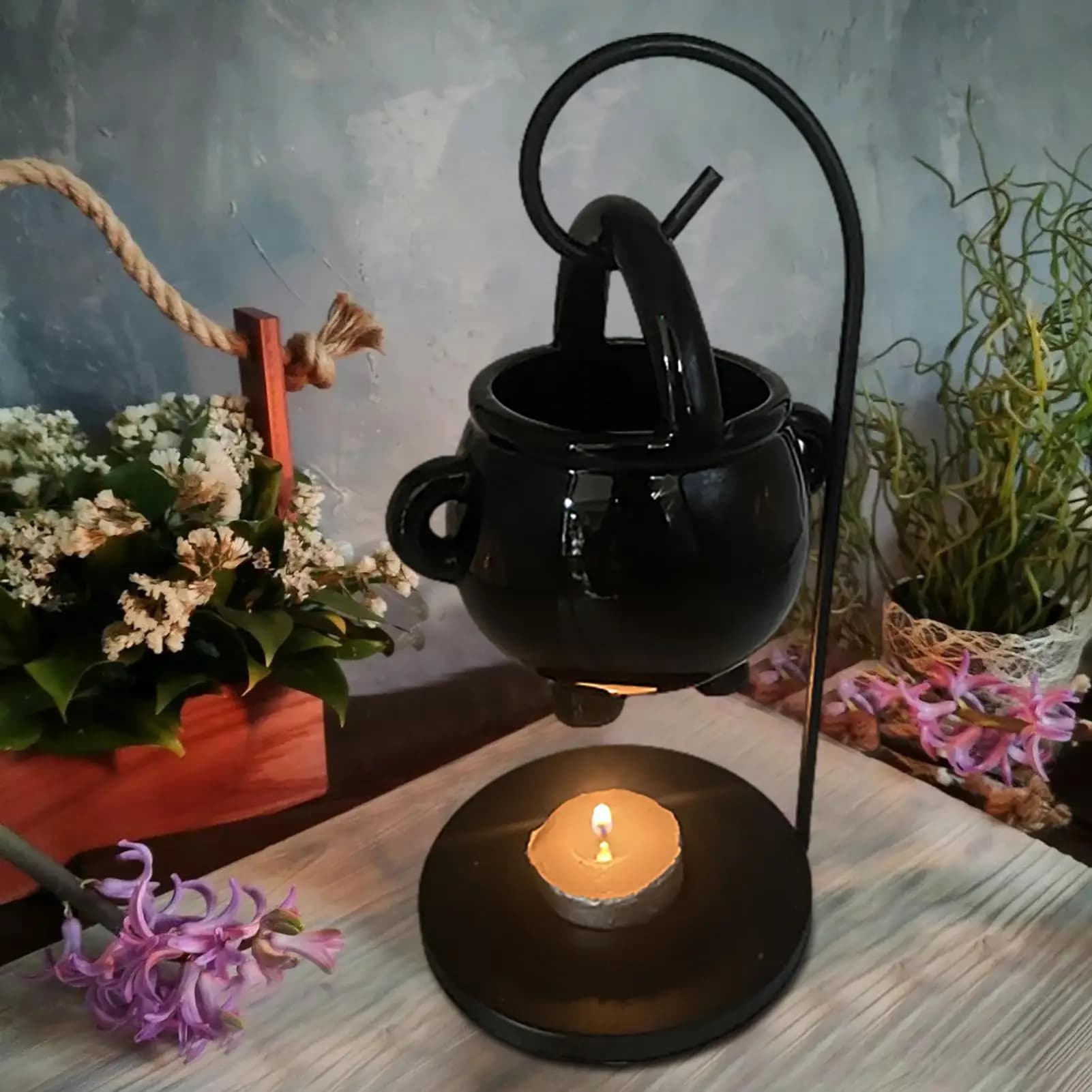 Brûleur à huile en forme de chaudron de sorcière suspendu, pot de chaudron de sorcière, porte-bougie, brûleur d'encens, diffuseur d'huiles essentielles pour la décoration de la maison