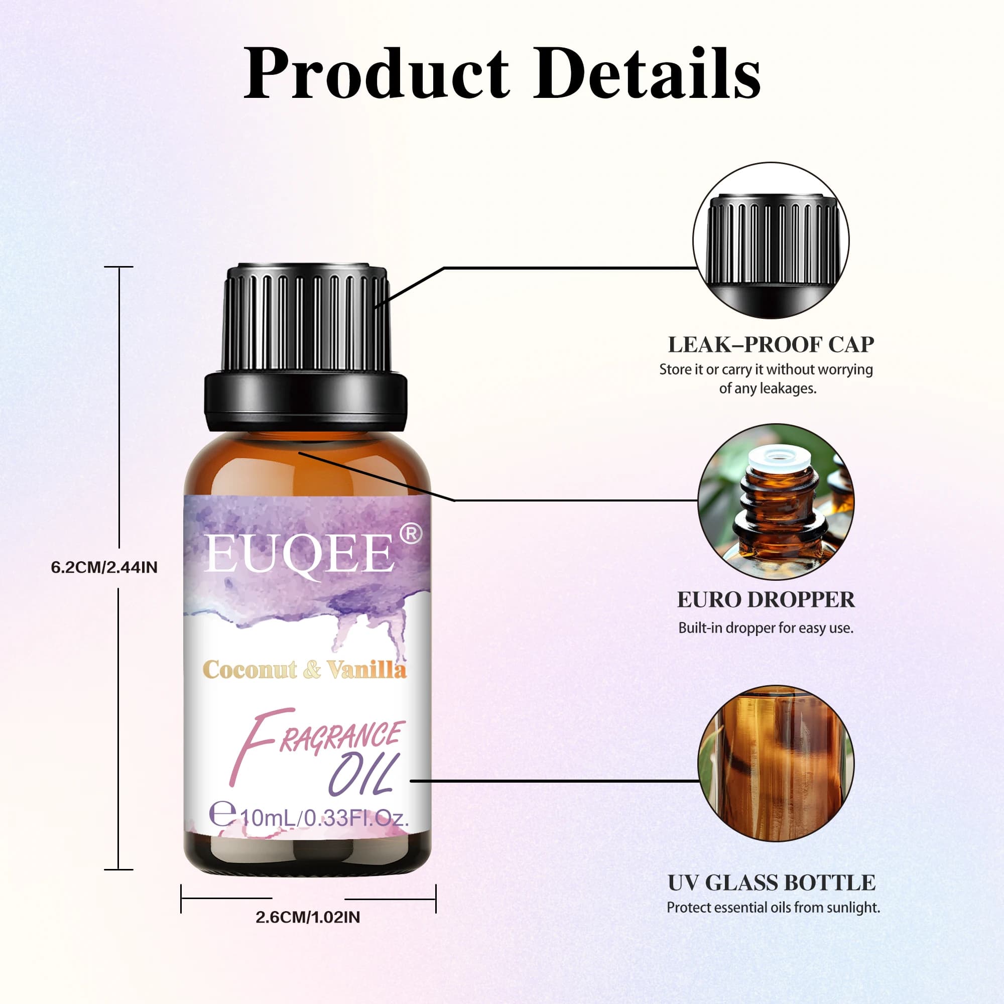 EUQEE 10ml huile parfumée noix de coco et vanille pour diffuseur d'aromathérapie bébé poudre gomme à bulles musc blanc brise de mer huiles parfumées