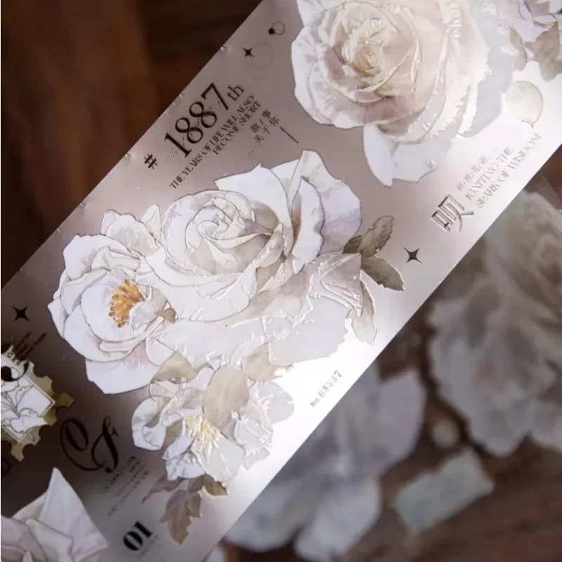 Rouleau d'autocollants décoratifs en forme de Rose, fleurs littéraires, matériel de bricolage, bande PET, adhésifs apocalyptiques, Scrapbook, 60mm x 2m, 1 rouleau