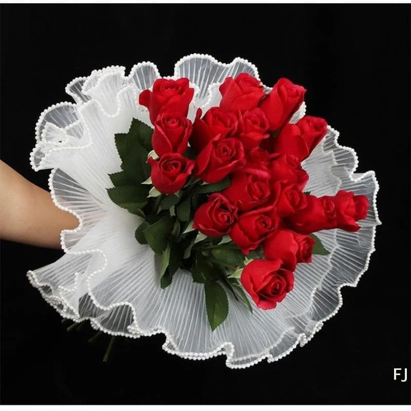 [YU] 1/5 pièces Bouquet Roll Wave Yarn Golden Edge Mesh Artisanat fait main 4Yards*28CM Emballage en dentelle Papier à fleurs Filet d'emballage