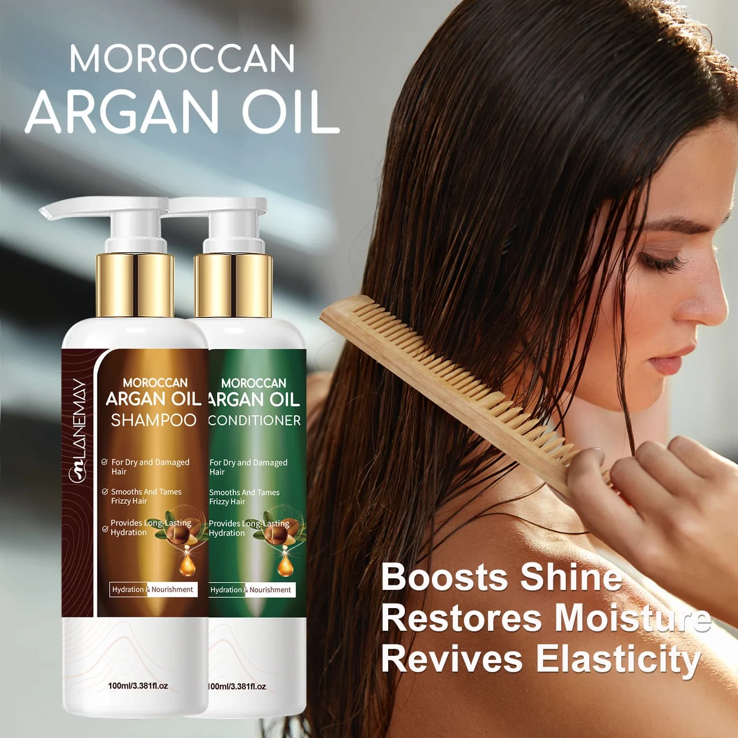 Ensemble shampoing et après-shampoing à l'huile d'argan marocaine – 100 ml + 100 ml. Spécialement formulé pour les