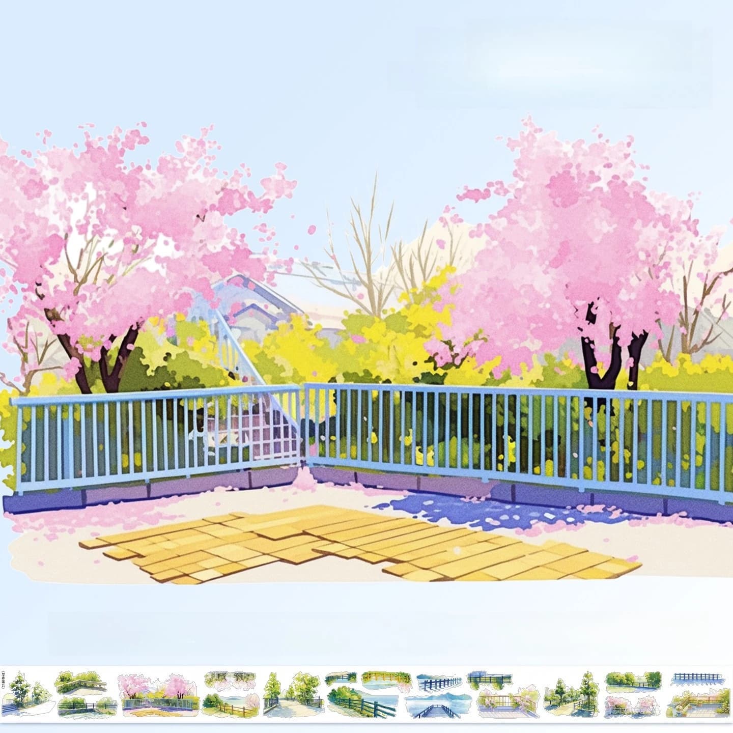Ruban adhésif décoratif PET 2M/Rouleau, motifs printemps, arbres, fleurs, esthétique, collage, paysage, autocollants pour scrapbooking et journal
