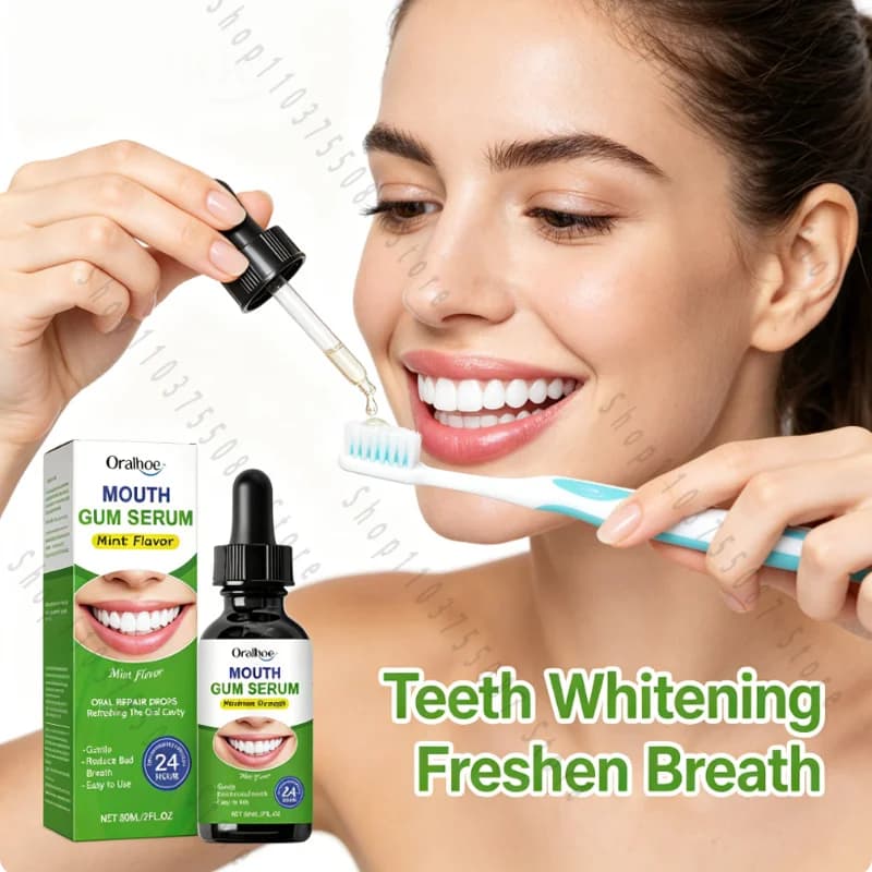 Sérum pour les gencives 60ml, gouttes réparatrices buccales à la menthe, haleine fraîche longue durée, blanchit les dents, soin doux des gencives, réduit les mauvaises odeurs