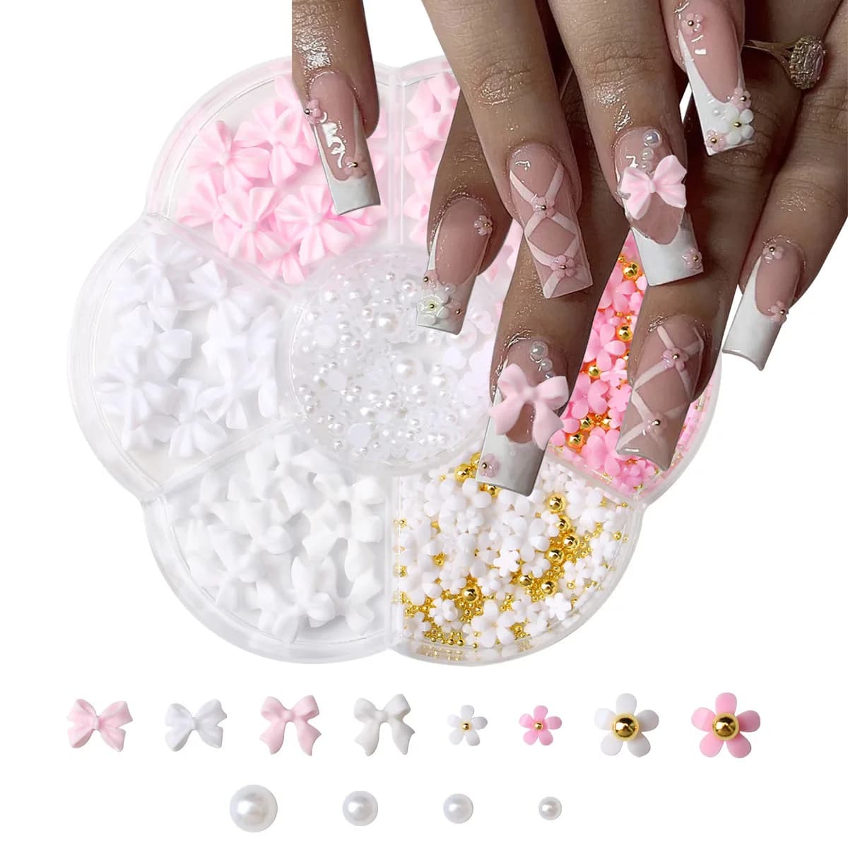 Kit de décorations pour ongles avec nœud floral 3D