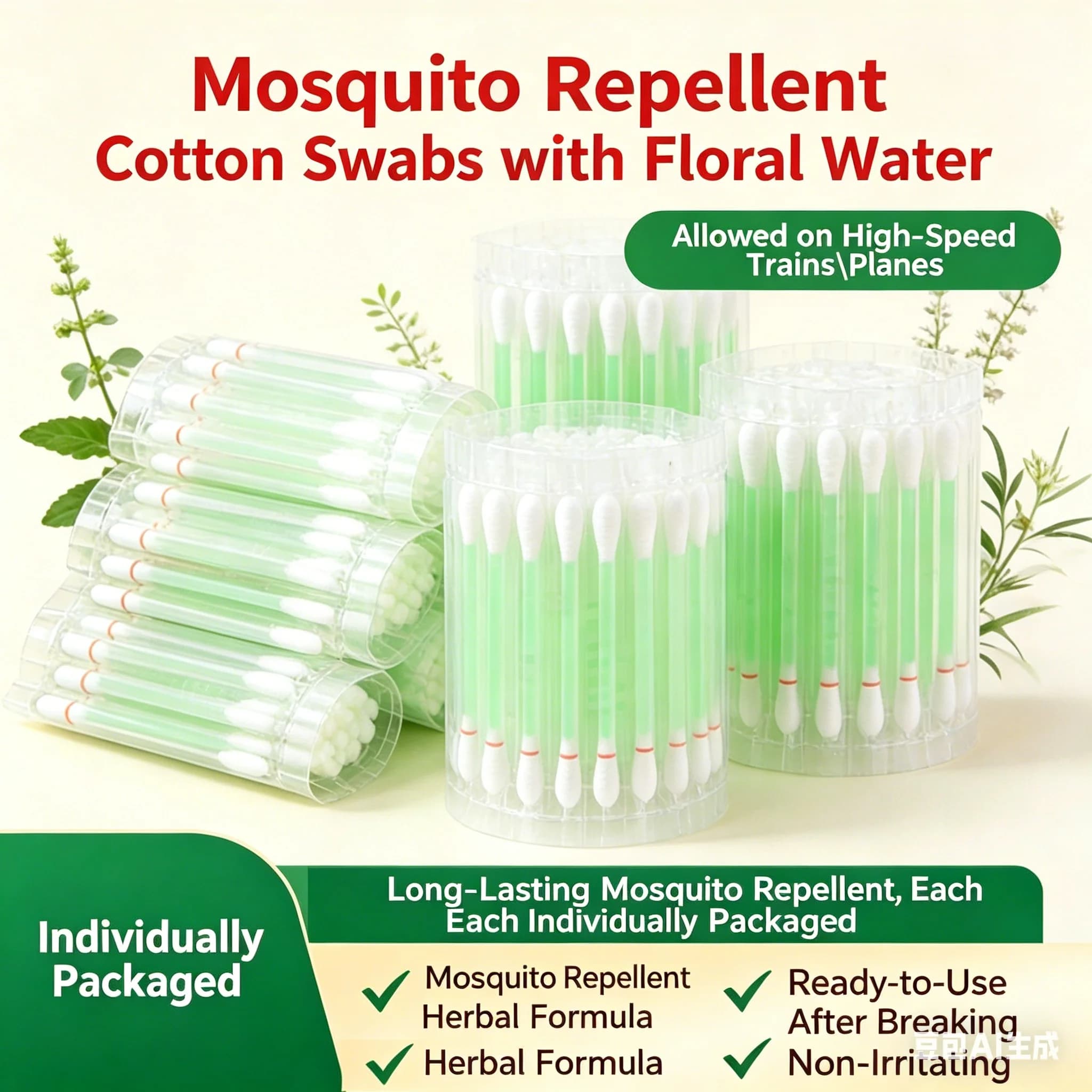 50 pièces de bâtonnets de coton anti-moustiques à l'huile essentielle végétale, à libération lente, jetables, pour la protection contre les piqûres en extérieur
