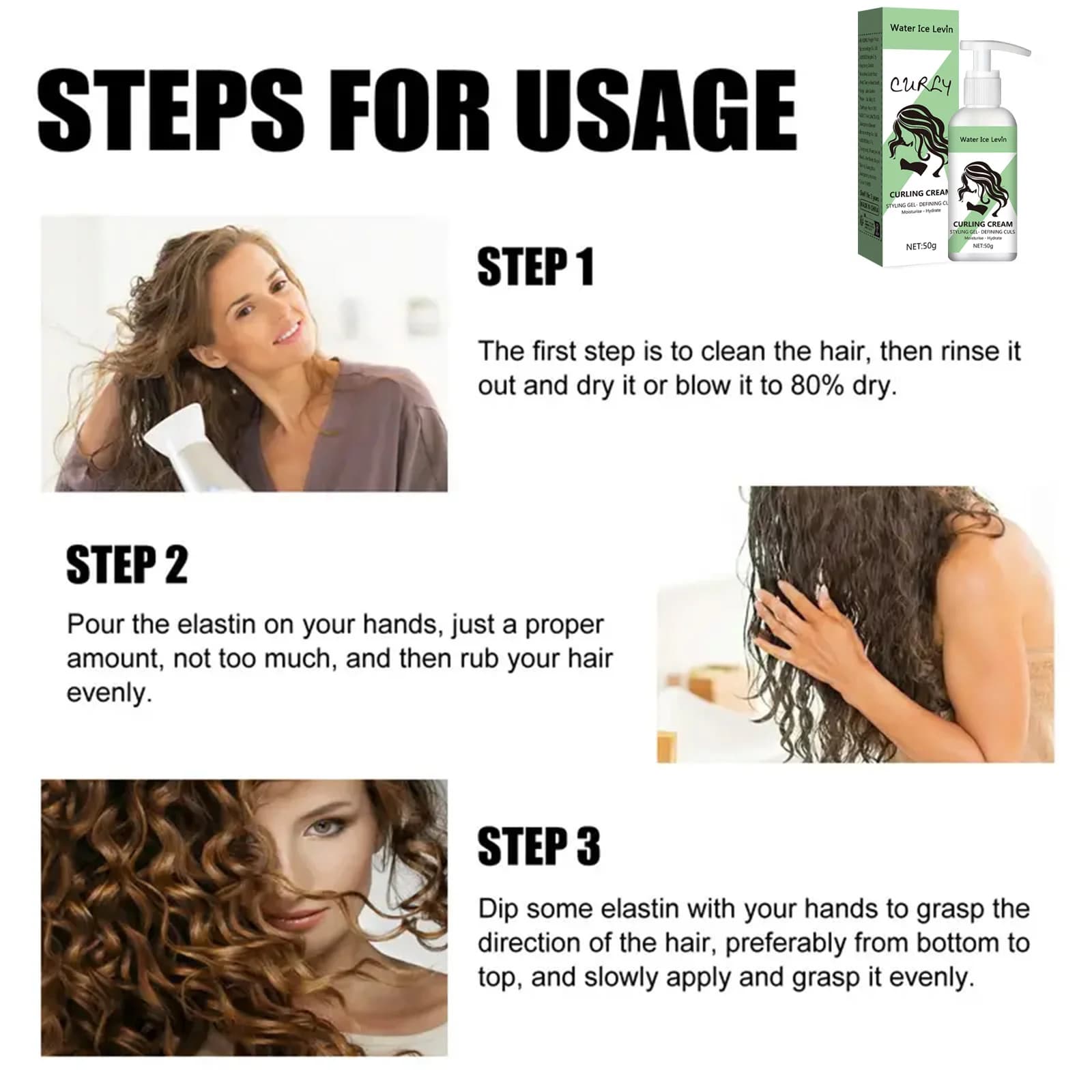 Crème à friser en gel coiffant bouclé – Definir, hydrate et hydrate les boucles pour les coiffures rebondissantes et brillantes avec la kératine et la biotine