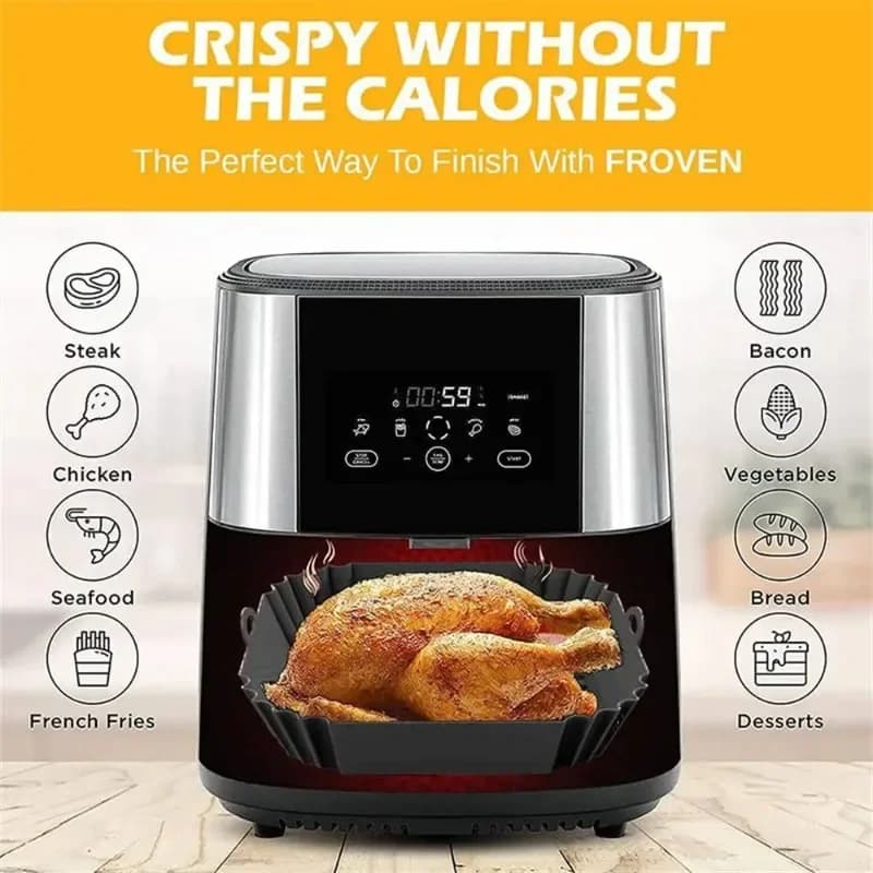 Plateau de pot de friteuse à air en silicone avec poignée, plaque de cuisson de friteuse à air carrée, revêtement de friteuse à air réutilisable pour la cuisson de cuisine 1 pièce